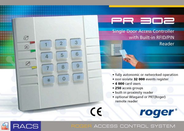 ประตูคีย์การ์ด KEYCARD ควบคุมด้วยคอมพิวเตอร์  ยี่ห้อ ROGER รุ่น PR302 สินค้าของแท้ คุณภาพสูง จากประเทศโปแลนด์ รับประกัน 4 ปีเต็ม