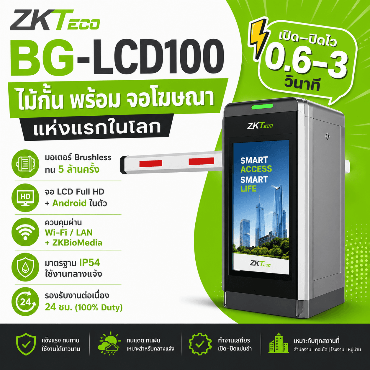 นวัตกรรมใหม่! ไม้กั้นรถยนต์อัตโนมัติ ZKTeco BG-LCD100 พร้อมจอโฆษณาในตัว