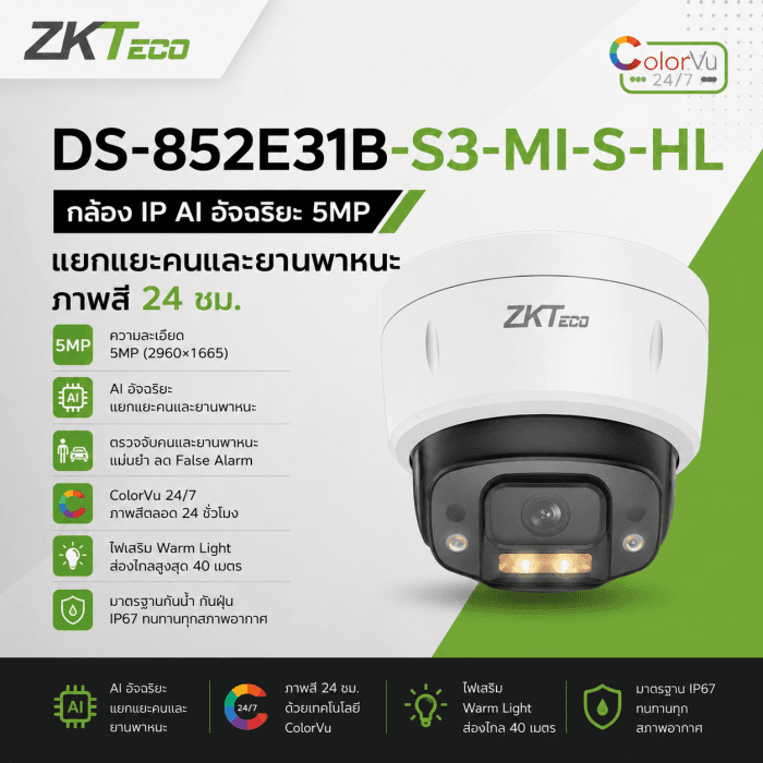 กล้อง IP อัจฉริยะรุ่น DS-852E31B-S3-MI-S-HL
