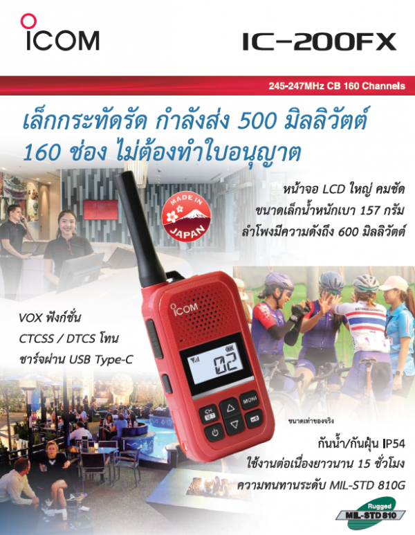 IC-200fx กำลังส่ง 0.5 วัตต์ หน้าจอ LCD ใหญ่ มาตรฐานความทนทาน MIL-STD 810G